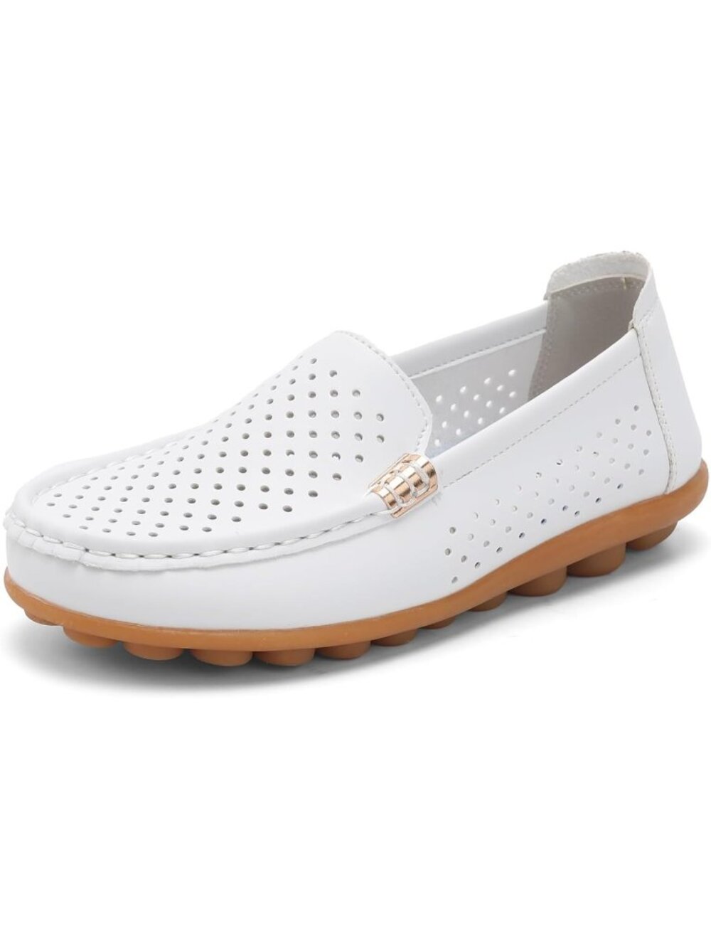 Women White Comfortable Leather Mocs Boat Walking Slip-On Loafer Flat Shoes